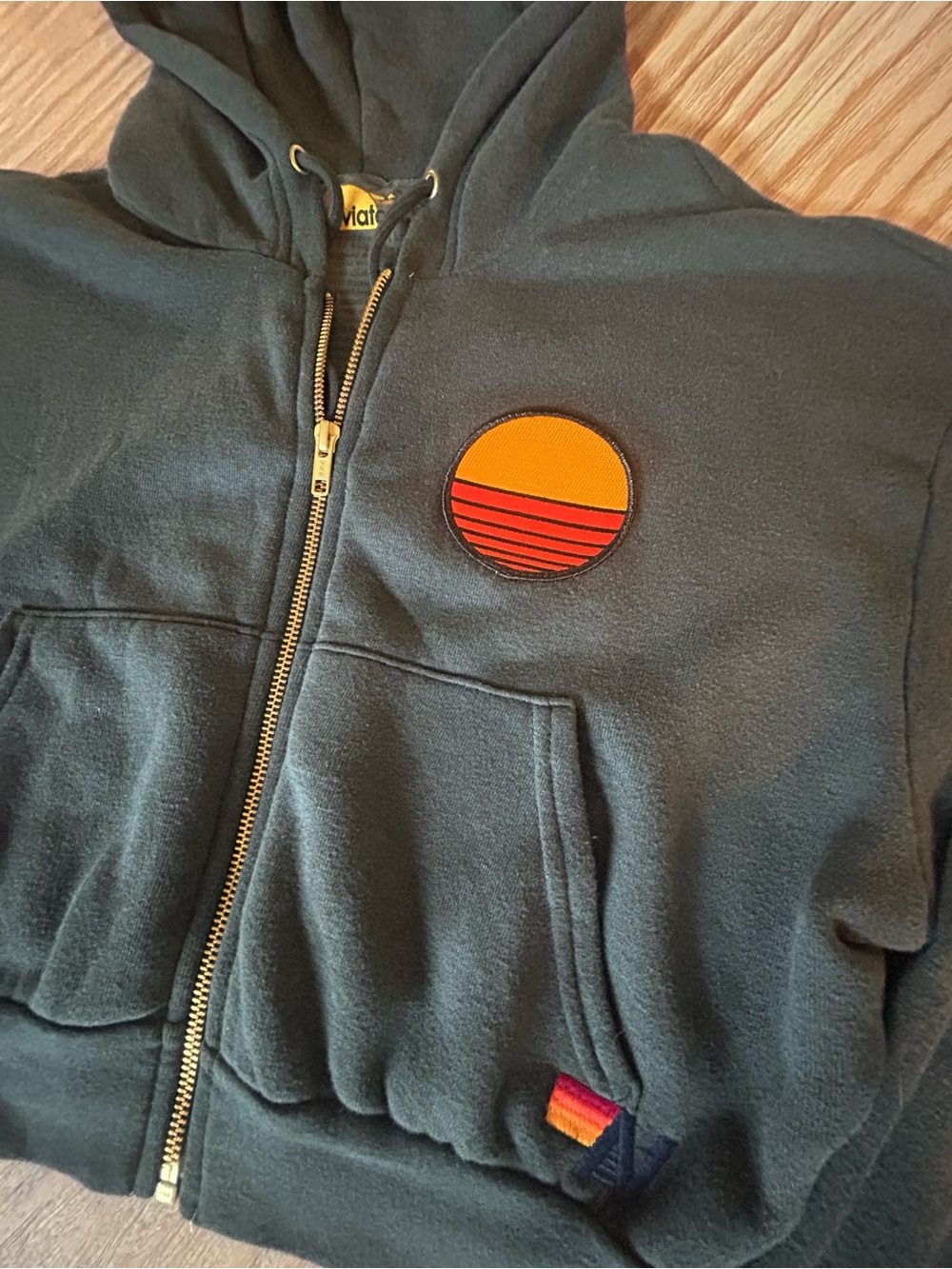 Aviator Nation - NWOT - Sunset Crop Hoodie Charcoal with gold zipper!  Size XS